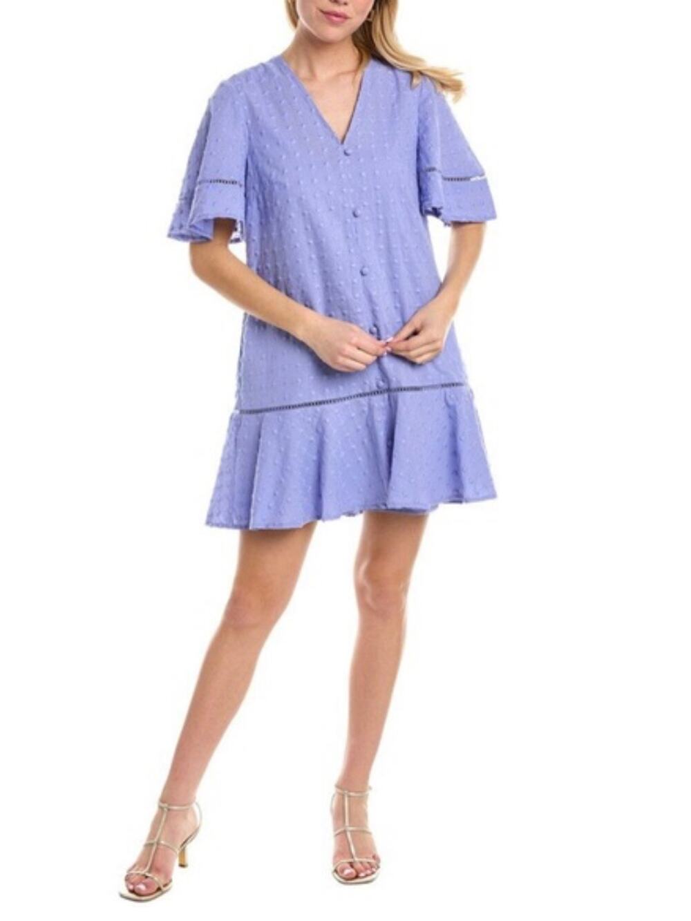 Lela Rose Pearl Mini Dress Lavender Dotted Flounce Ruffle Hem